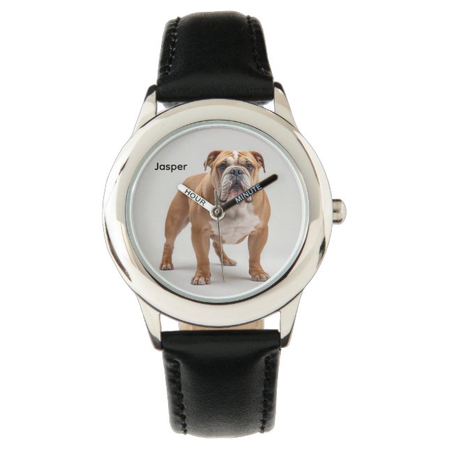 Montre Chien de taureau de l'enfant mignon personnalisé (devant)