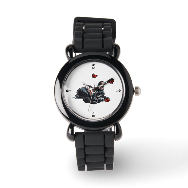 Montre Chien de taureau français noir Ladybug (Recto)