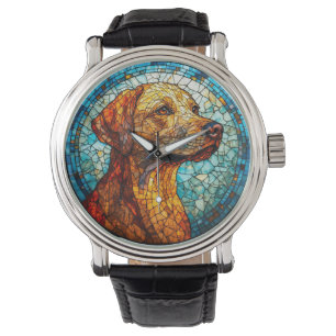 Montre Chien en mosaïque colorée