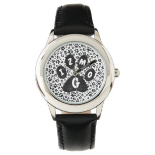 Montre Chien Paws noir et blanc Polka Dot Watch
