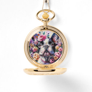 Montre Chien-taureau français avec peinture impressionnis