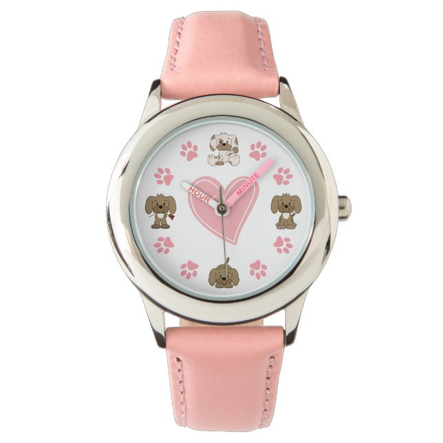 Montre Chiens cochons mignons, Empreintes de pattes roses (devant)