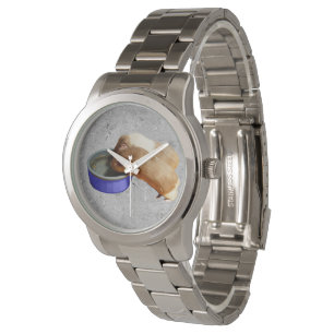 Montre Chiens De Guinée Brown Et Blancs Sur Argent,