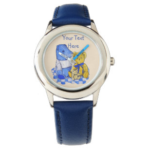 Montre chiffon de pique-nique à chèque bleu et trois joue