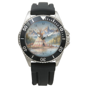 Montre Chiffre traditionnel indien Teepee Nature Scène Di
