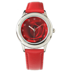Montre Chiffres de script blanc de la Rose rouge Les enfa