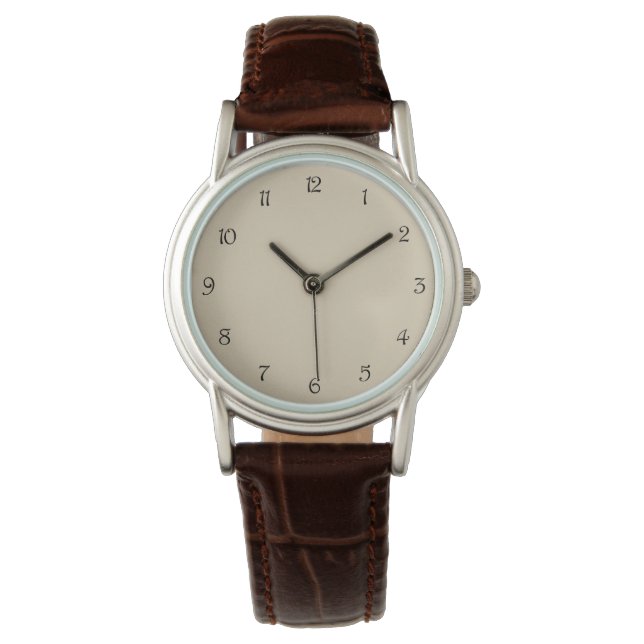 Montre Chiffres de script noir sur les femmes beiges Watc (devant)