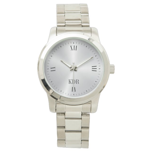 Montre Chiffres romains en argent métallique brillant Mon (devant)