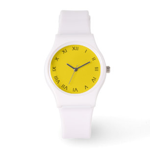 Montre Chiffres romains noirs sur les femmes jaunes cn