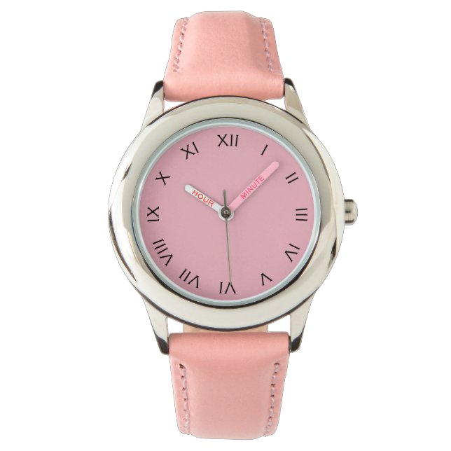 Montre Chiffres romains noirs sur Pink Kids Watch cn (devant)