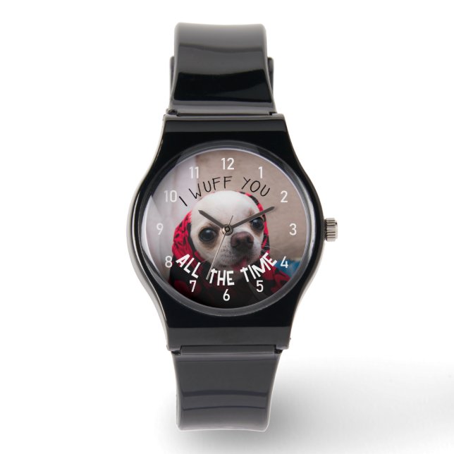 Montre Chihuahua mignon wuua vous aimez Valentine Texte p (Recto)