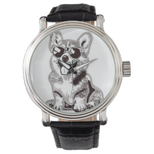 Montre Chiot Corgi personnalisé avec lunettes de soleil