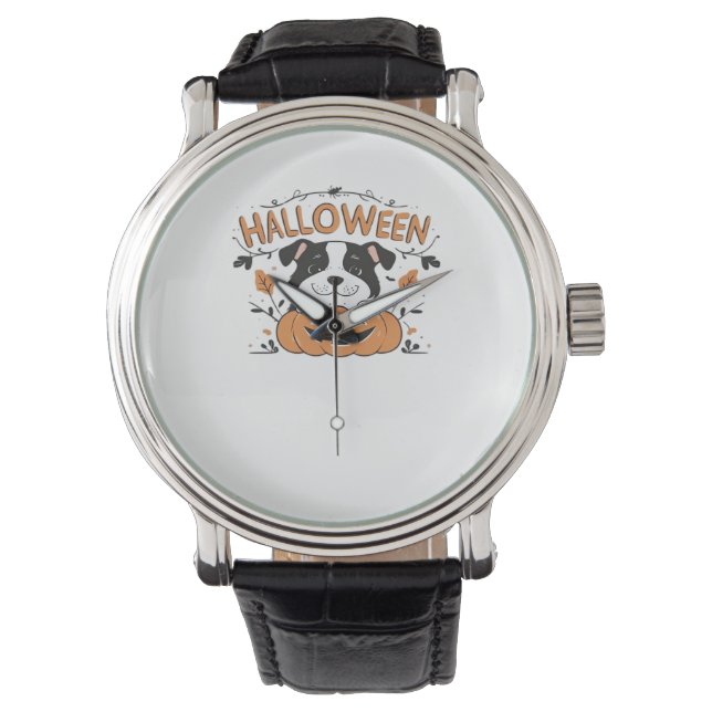 Montre Chiot mignon en Citrouille - Illustration de chien (devant)