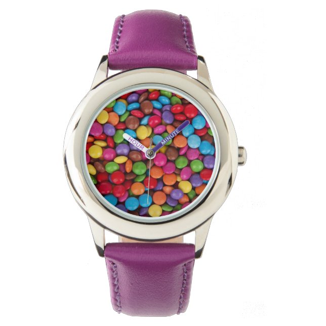 Montre Chocolat arc-en-ciel pourpre bonbons enfants regar (devant)