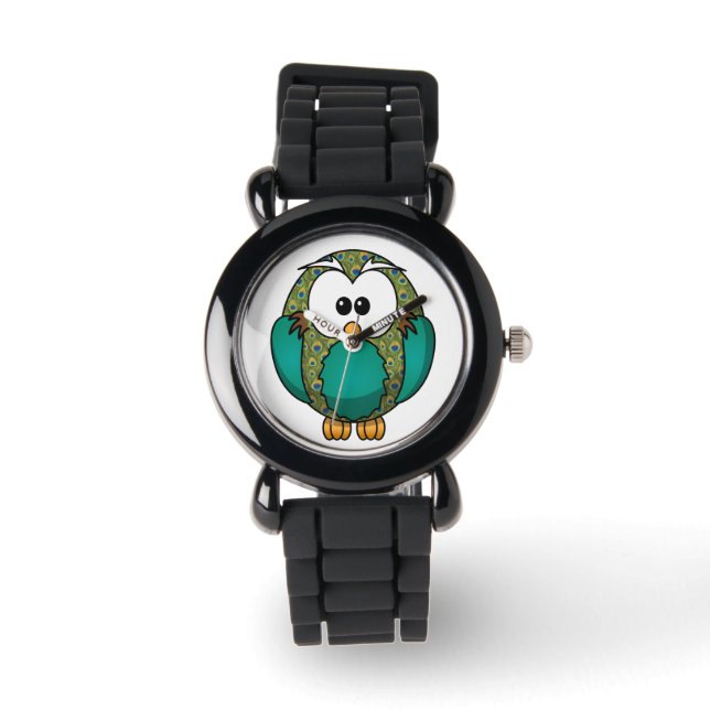 Montre Chouette à Motif Peacock Turquoise (Recto)