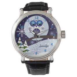 Montre Chouette à neige mignonne et surveillance du nom p