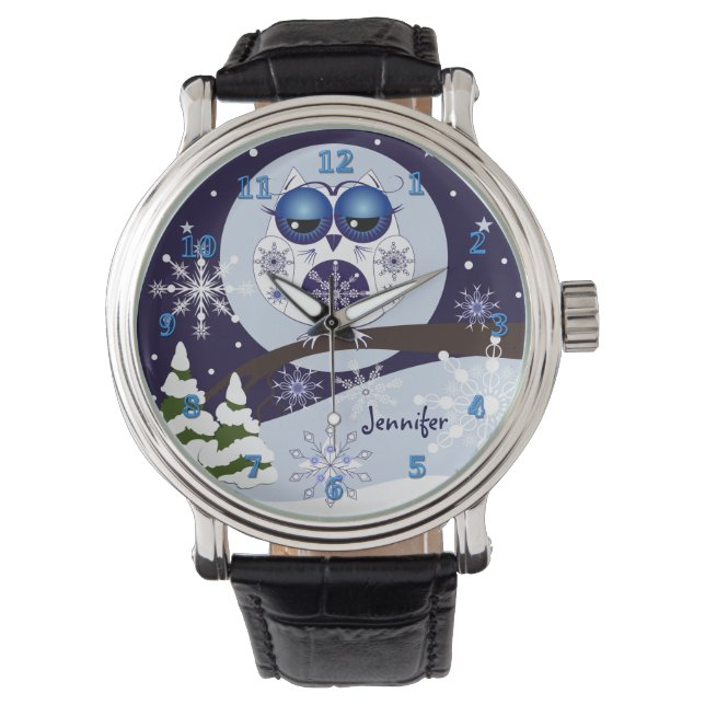 Montre Chouette à neige mignonne et surveillance du nom p (devant)