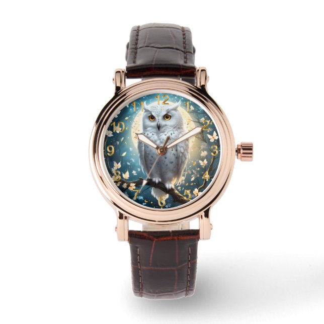 Montre Chouette Blanche À Neige Avec Étincelle, (Recto)