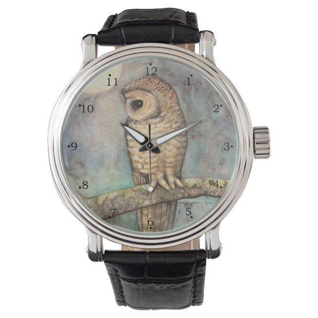 Montre Chouette de la faune aquarelle art par Molly Harri (devant)
