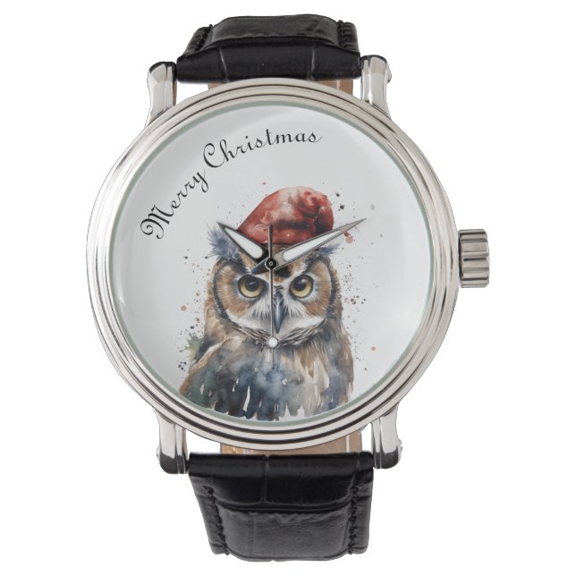 Montre Chouette d'hiver enchantée, personnalisée (devant)