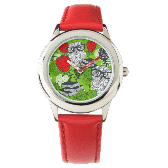Montre Chouette en roses rouges (devant)