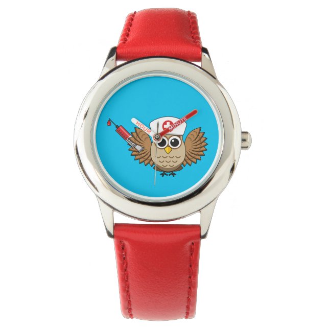 Montre Chouette infirmière mignonne avec dessin à la seri (devant)