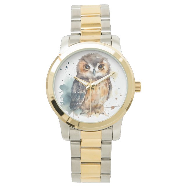 Montre Chouette mignonne en aquarelle (devant)