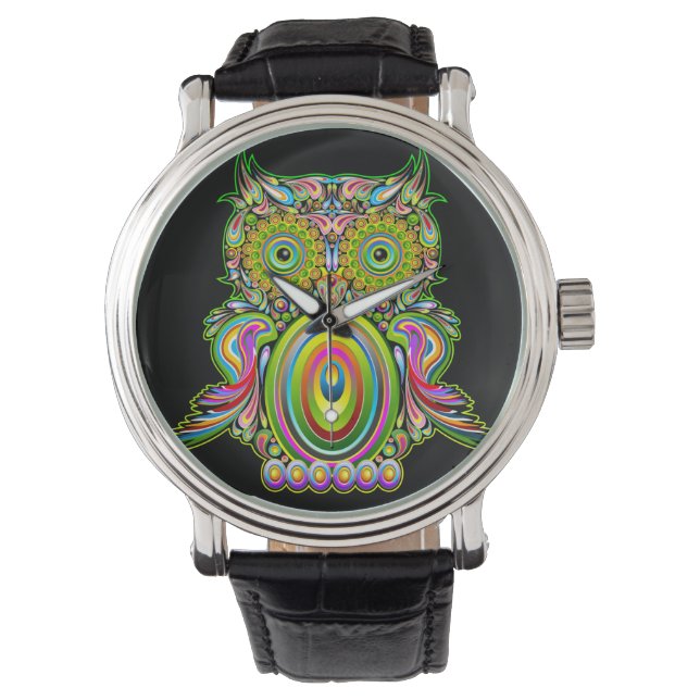 Montre Chouette Psychédélique Popart Tapestry Magnet Bott (devant)