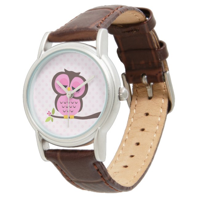 Montre Chouette rose (Incliné)