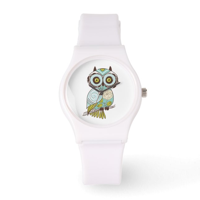 Montre Chouette Turquoise rétro-lunaire (Recto)