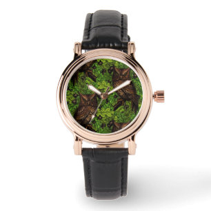 Montre Chouettes dans le chêne, vert et marron
