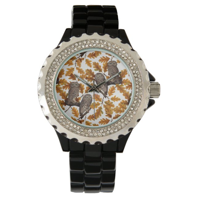 Montre Chouettes d'automne sur coton blanc (devant)