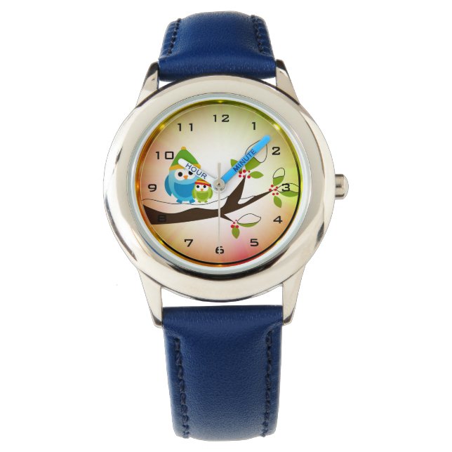 Montre Chouettes d'hiver Éclairage Acier Inoxydable (devant)