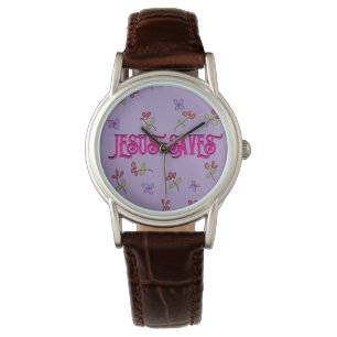 Montre Chrétien "Jésus Sauvait" Floral Imprimer sur le vi