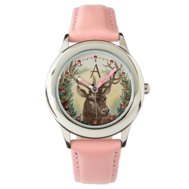 MONTRE CHRISTMAS DEER, PINE CONES COURONNE, GÈMES ROSES M (devant)