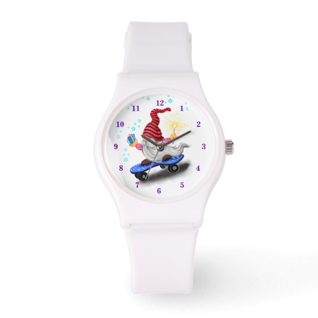 Montre Christmas Watch cadeau Happy Skater Gnome avec cad (Recto)