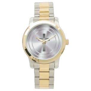 Montre Chrome argenté croisé chrétien du symbole  