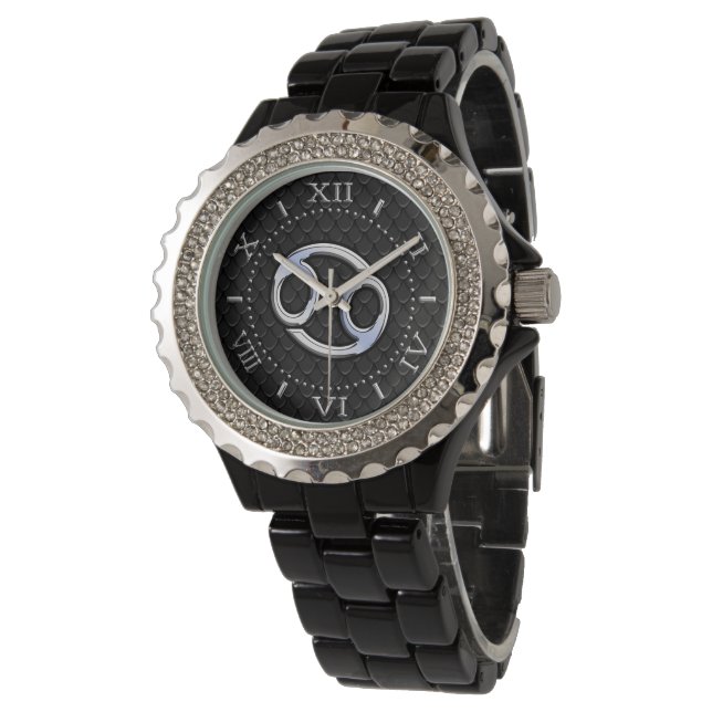 Montre Chrome comme cancer Symbole du zodiaque sur le ser (Incliné)