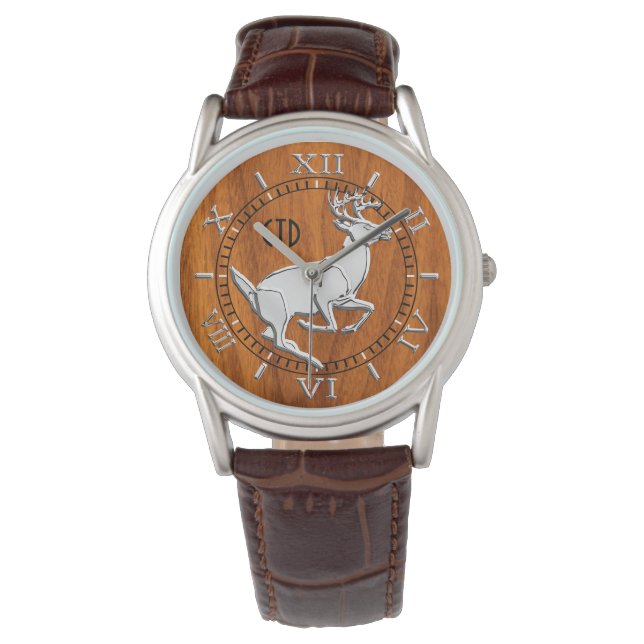 Montre Chrome Comme Courir Cerf fin teck Imprimer Monogra (devant)