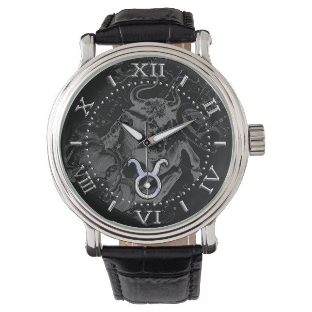 Montre Chrome comme Taurus Zodiac sur Hevelius Black Dial (devant)