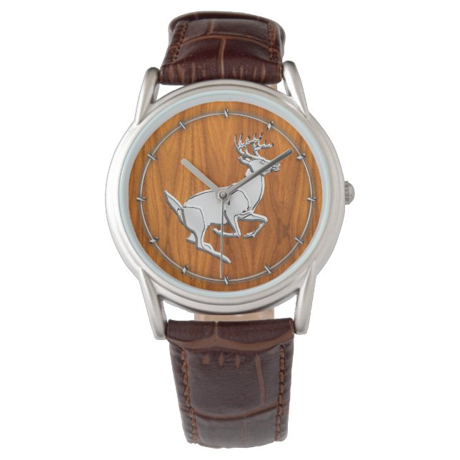 Montre Chrome coureur de cerf sur l'impression en teck fi (devant)