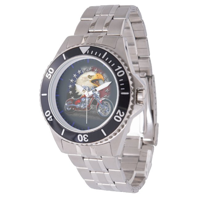 Montre Chrome Cycle Chopper Patriotic Eagle USA Flag (Incliné)