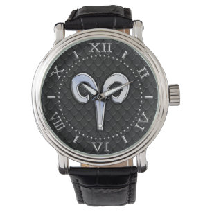 Montre Chrome moderne comme Aries Zodiac Sign Dial