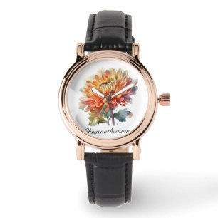 Montre chrysanthème en jaune et orange, personnalisable