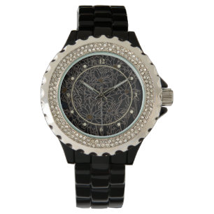 Montre Chrysanthème fleurs de jardin art noir & vieux mét