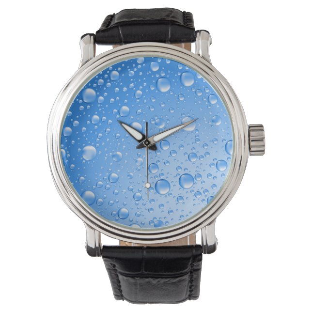 Montre Ciel métallique Bleu Pluie gouttes (devant)