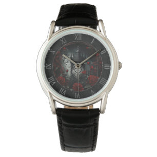 Montre Cimetière gothique Jardin Rose avec Rouge et Noir