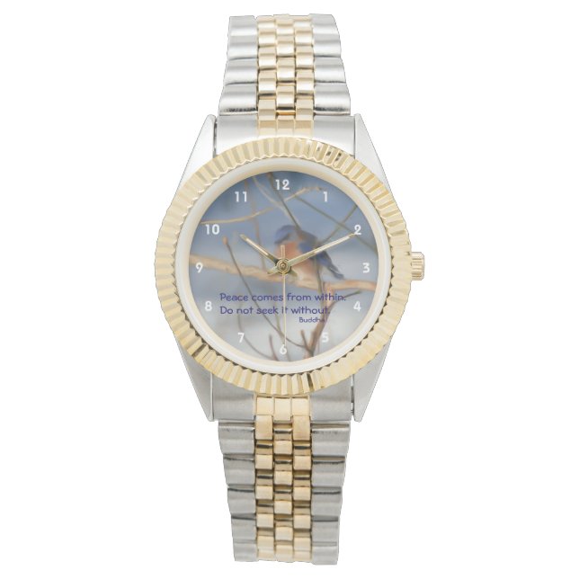 Montre Citation inspirée de la paix du Bouddha bleu d'hiv (devant)