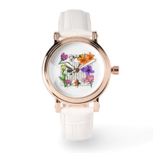 Montre Citation positive Be Happy and garden flowers