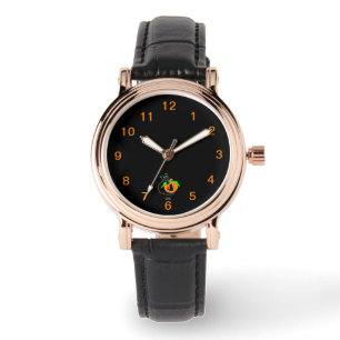 Montre Citrouille de chat noir Carré bracelet en cuir